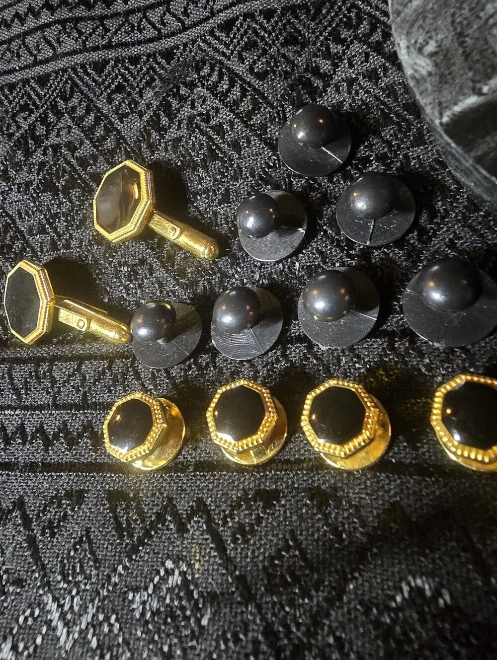 Elegant Lord West Octagon Onyx, Goldtone Cufflink-stud Set.